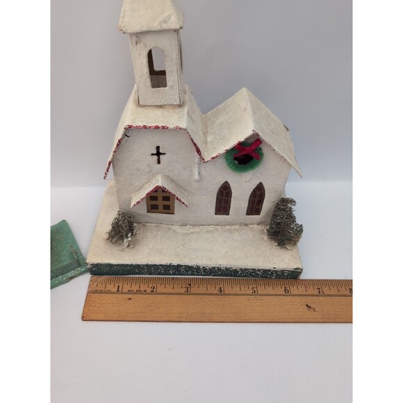 Vintage Putz Japan Christmas Village Houses Large Church Set of 4 - Picture 4 of 16
